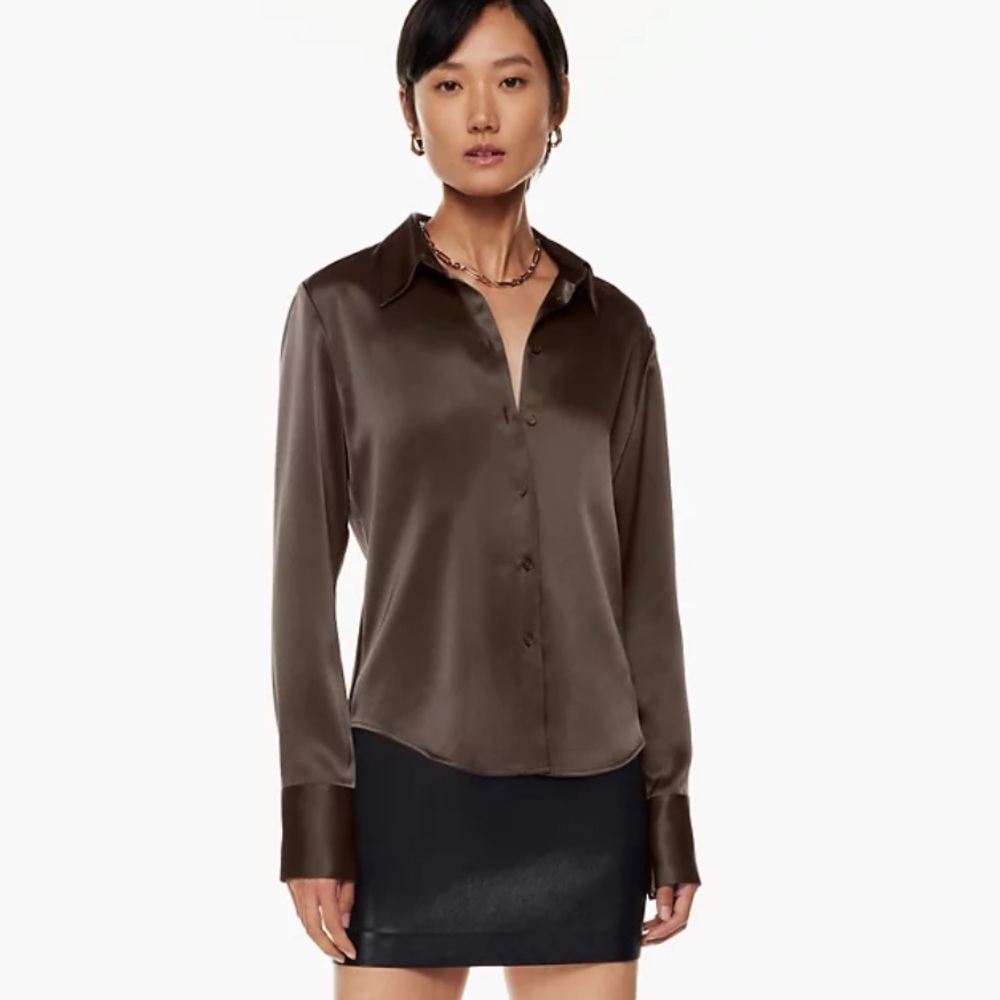 Aritzia Babaton Satin Industry Shirt in Rich Mocha Brown - Worn Once - Picture 5 of 8